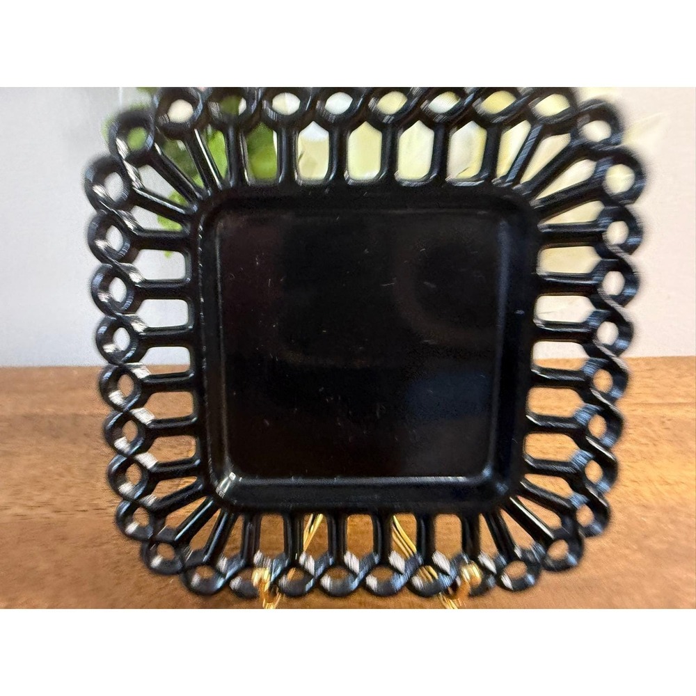 Westmoreland Black Amethyst Glass Square Peg Lace Edge Plate Vintage